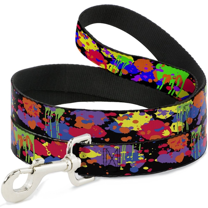 Buckle-Down Pet Leash – BD Paint Splatter Black/Neon – 4 Feet Long – 1″ Wide
