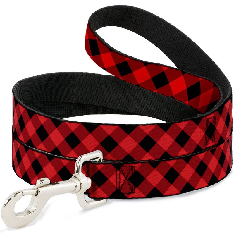 Buckle-Down Pet Leash – Diagonal Buffalo Plaid Black/Red – 6 Feet Long – 1.5″ Wide