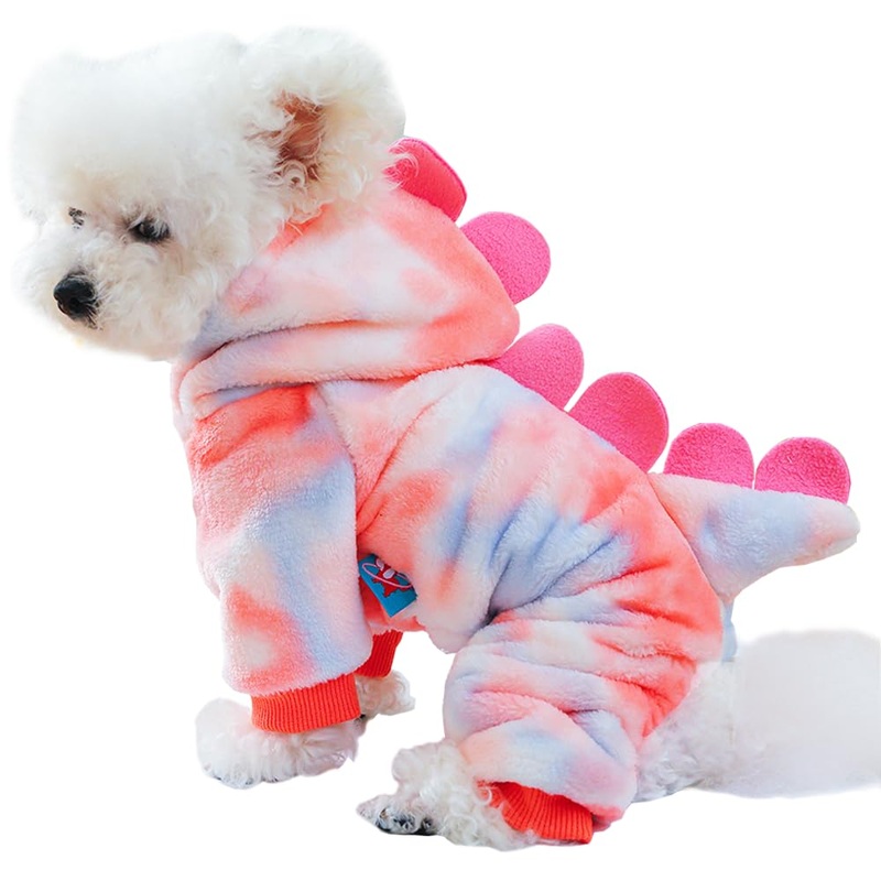 Dinosaur Dog Clothes for Small Dog Girl Boy,Fleece Winter Puppy Hoodies with Leash Ring,Cold Weather Coat for Cat,Funny Dog Dinosaur Costume for Christmas Halloween. (Pink, Small) Pink