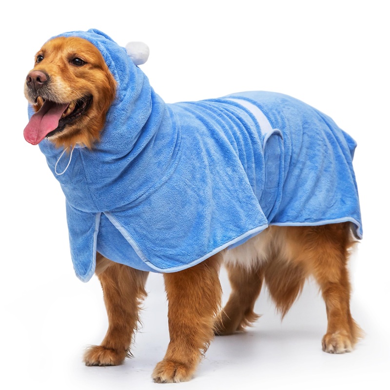 Dog Bath Towel Robe – Quick Drying Absorbent Hooded Dog Bathrobe Towel for Bath Grooming Beach Trip Pool – Soft Cozy Adjustable Dog Drying Coat Hoodie for Meidum Large Dog X-Large: chest girth 27″-42″