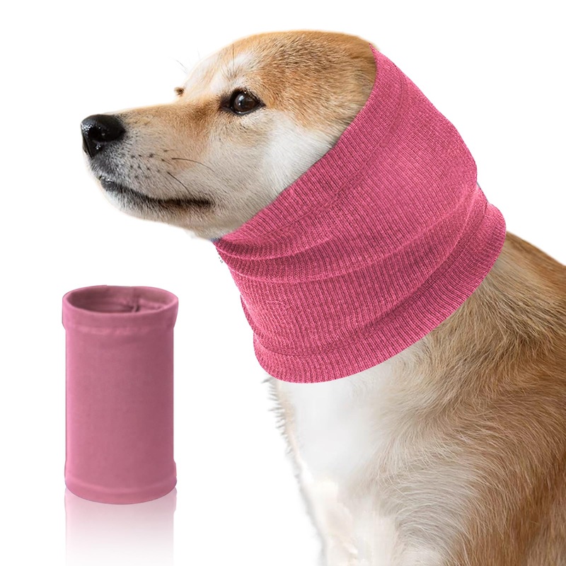Dog Calming Hoodie Head Cover Sleeves, Dog Ear Covers for Noise Protection, No Flap Ear Wrap for Dog Anxiety Relief and Calming, Dog Ear Muffs for Dogs Pet Neck and Ear Warmer (Small, Pink) Small