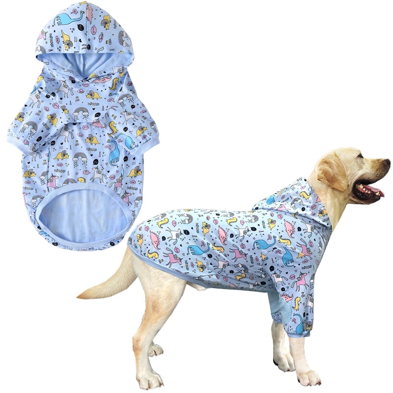 Dog Cotton Hoodie Pullover Sweatshirts Soft and Stretch Pets Clothes Dinosaur Unicorn Hooded for Large DogsDino XL