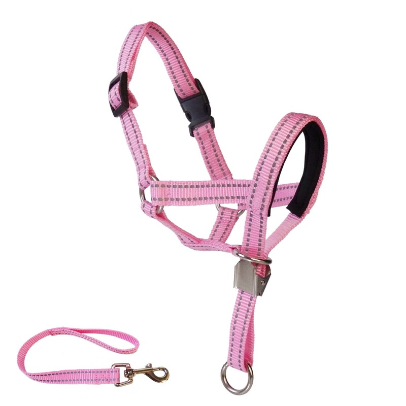 Dog Head Collar with Reflective Strap Adjustable Prevent Pulling Dog Head Halter with Safety Clip Soft Fabric Padded Dog Head Harness for Training Guide(S, Pink) S