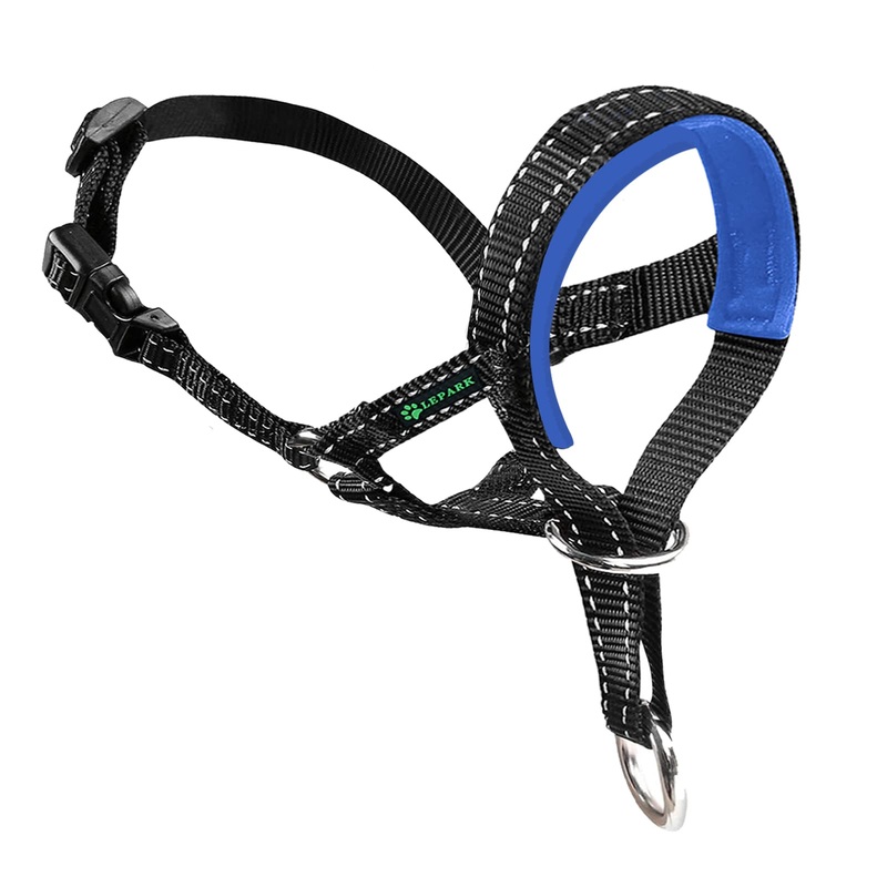Dog Head Halter with Reflective Safety Strap Stop Dog’s Pulling, Dog Head Collar for Small Medium Large Dogs(M,Blue) Blue