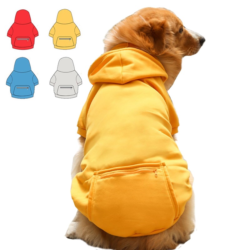 Dog Hoodie for Small Medium Large Dogs,Fleece Hoodie for Dogs with Zipper Pocket,Fall Winter Dog Sweatshirts Hoodie for All sized Dogs(5XL,Yellow) Yellow 5XL – Bust 36″, 55~90lbs
