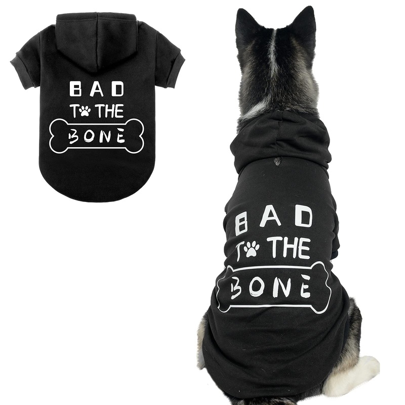 Dog Hoodies Bad The Bone Printed – Cold Protective winter Coats Warm Puppy Pet Dog Clothes Black Color Extra Large X-Large