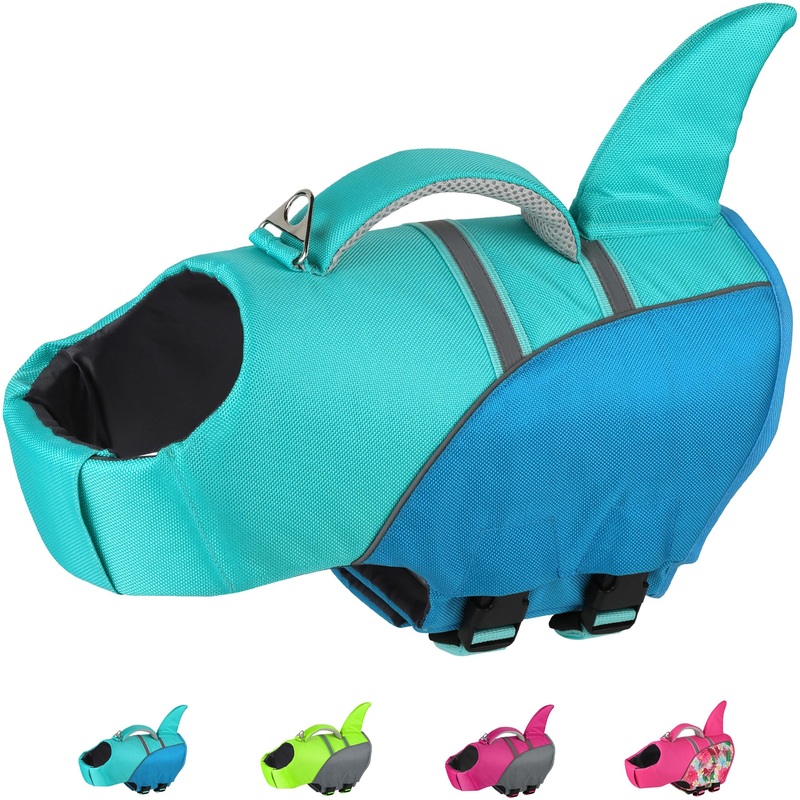 Dog Life Jacket High Buoyancy, Cute Shark Dog Life Vest for Swimming Boating with Rescue Handle, Reflective Adjustable Puppy Swim Vest Pet Life Jacket for Small Medium Large Dogs (M) Pool blue