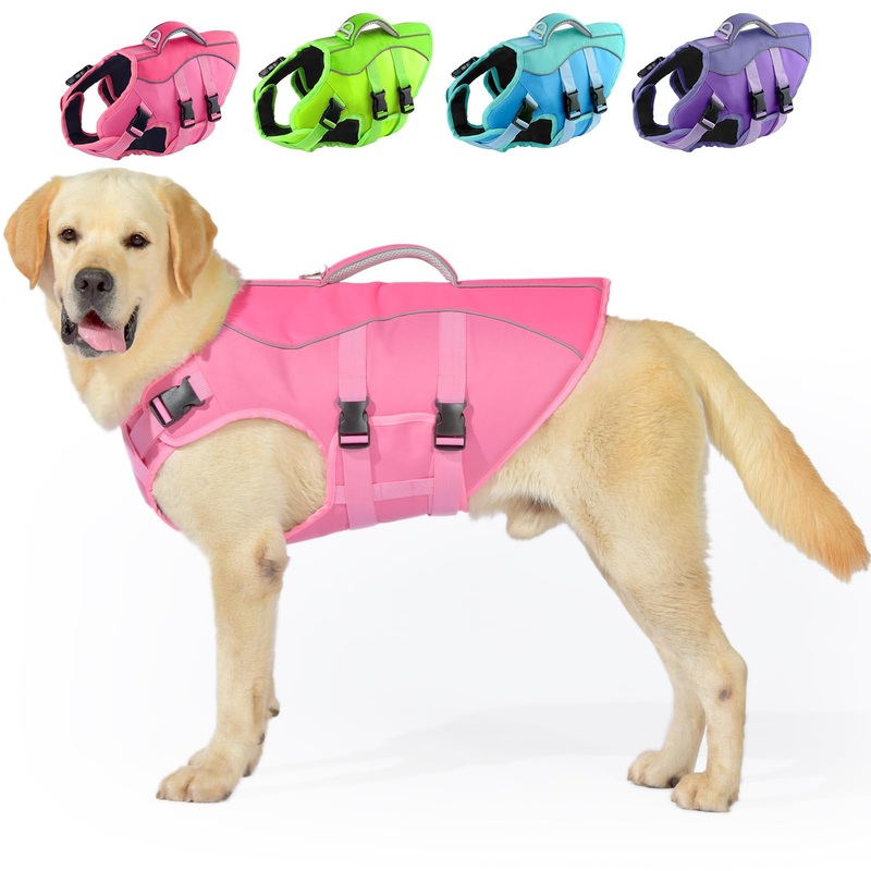 Dog Life Jacket Medium, Reflective Dog Life Vest for Swimming Boating, Dog Swim Vest with Superior Buoyancy & Rescue Handle, Adjustable Dog lifejacket for Medium Dogs (Pink,M) Medium (Chest Girth:16.1-24.8”) Pink & Pink