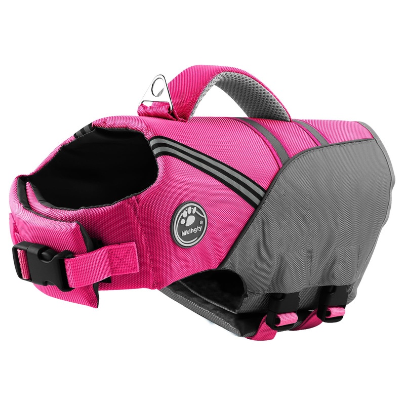 Dog Life Jacket, Reflective & Adjustable Dog Life Vest for Swimming & Boating, Ripstop Pet Safety Vest with Rescue Handle, High Buoyancy Dog Life Preserver for Small Medium Large Dogs Pink
