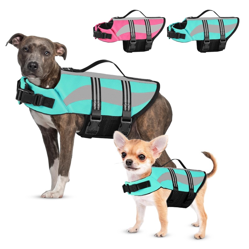 Dog Life Jacket with Reflective Stripes, Adjustable High Visibility Dog Life Vest for Boating, Ripstop Dog Swimming Vest with High Flotation for Small Medium and Large Dogs,Blue,S S:11.8-18.1 in (Ribcage Girth) Blue