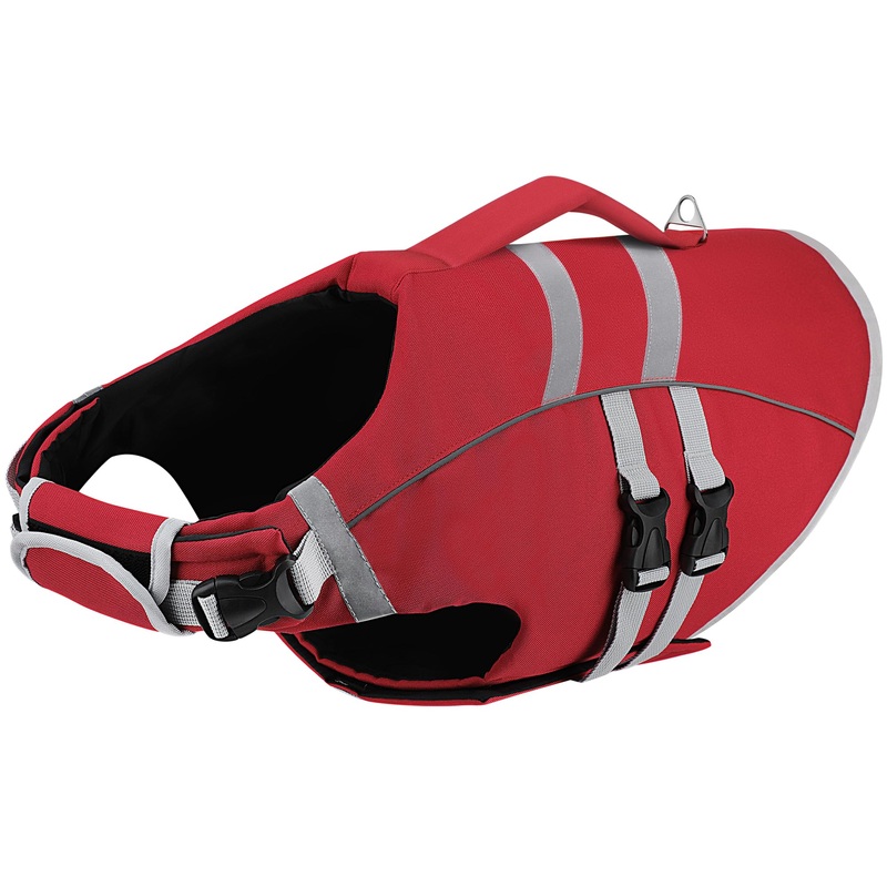 Ensure Your Dog’s Water Adventures are Safe and Stylish: Premium Waterproof Dog Life Jacket with Reflective Stripes, Extra Sticky Band, D Ring, and Handle for Ultimate Peace of Mind Red S Small (Chest Size:16.5-20.5″)