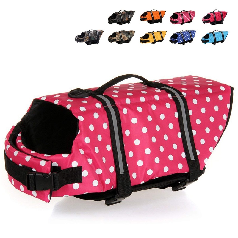 HAOCOO Dog Life Jacket Vest Saver Safety Swimsuit Preserver with Reflective Stripes/Adjustable Belt Dogs?Pink Polka Dot,XS X-Small Pink Polka Dot