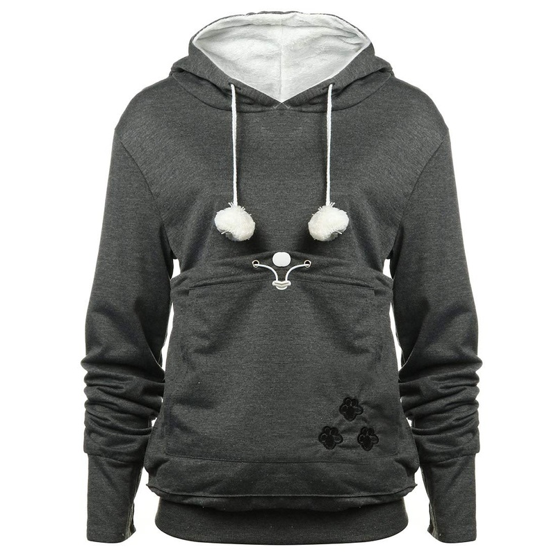 jessie Pullover Long Sleeve Puppy Holder Sweatshirt Pet Carrier Cat Dog Kangaroo Pouch Hoodies Large Dark Grey