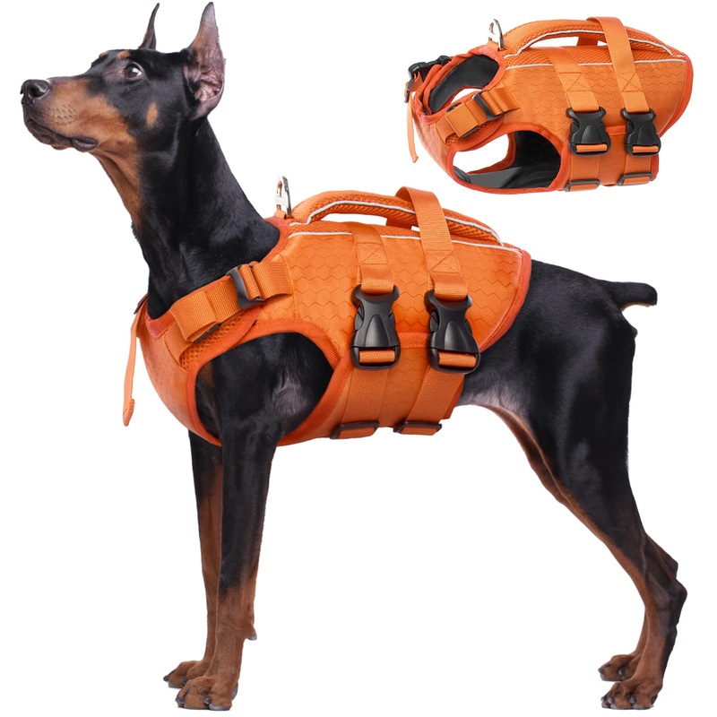 Kuoser Dog Life Jacket High Flotation, Reflective Dog Life Vest for Swimming Boating, Adjustable Small Medium Large Dog lifejacket, Lightweight Dog life Preserver Rescue Handle Spring Summer Pool X-Large (Chest Girth:25.9-33.4”) Orange