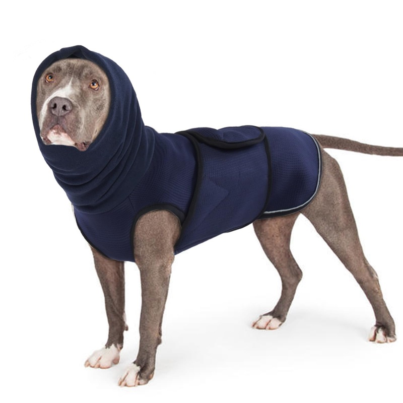 Lelepet Dog Shirt with Dog Ear Cover for Anxiety Relief,Breathable Dog Shirts,Shirts for Dogs with Dog Calming Hood,Dog T-Shirt with Reflective Strips,Dog Vest Dog Shirts for Small Medium Large Dogs L Navy Blue