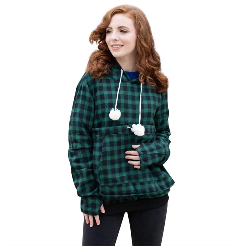 Pet Pouch Hoodie – Cat Dog Holder Sweatshirt Large Pocket Carrier Pullover Tops for Women Green+black