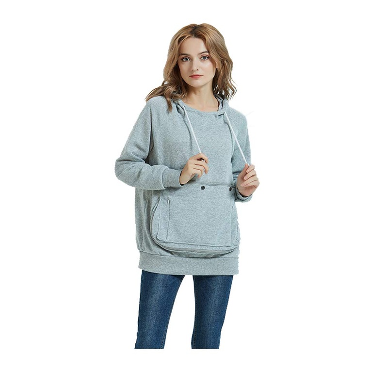 Pet Pouch Hoodie Long Sleeve Fleece Kitten Puppy Holder Carrier Sweatshirt for Women Light Grey Small