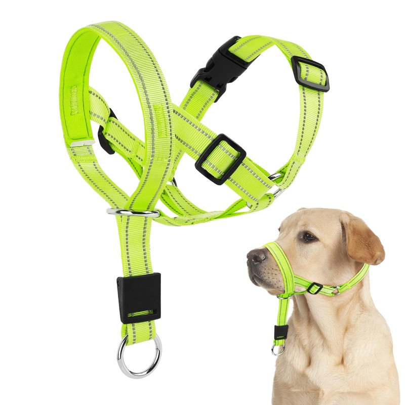 Reflective Dog Headcollar – Adjustable gentle leader Dog Head Halter Stops Heavy Pulling On The Leash – Soft Padded Head Collar for Medium Large Dogs Easier Walks (Medium, Green)