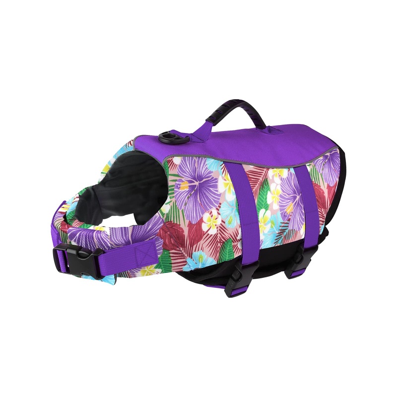 Ripstop Dog Life Jacket, Reflective & Adjustable Dog Swimming Vest with Handle, Dog Life Vests for Boating & Swimming, Pet Safety Life Preserver for Small Medium Large Dogs (Purple, S) Floral Purple