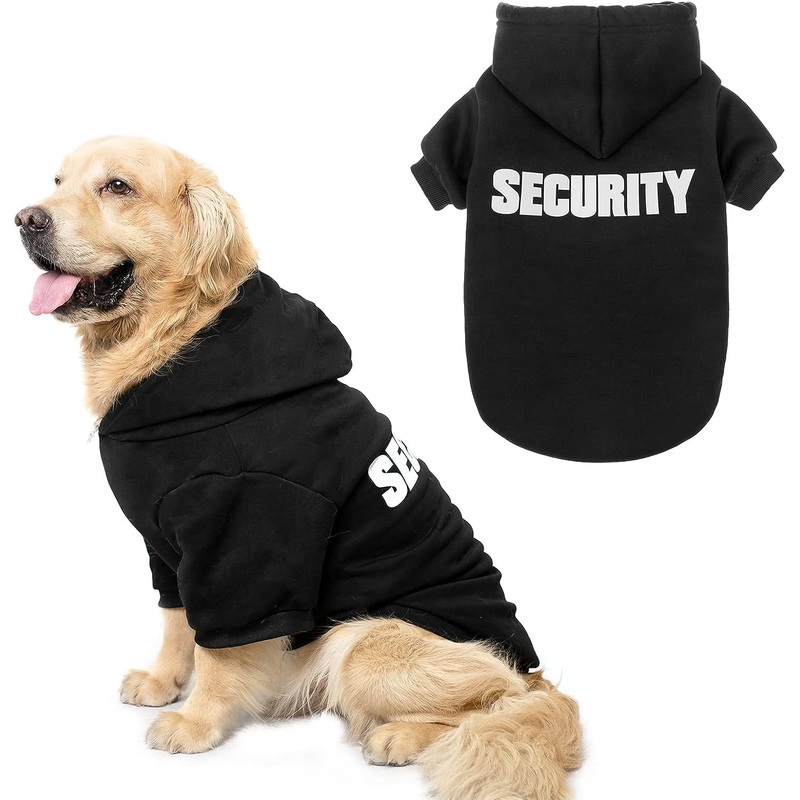 SCENEREAL Security Dog Hoodie Sweaters for Small Medium Large Dogs, Brushed Fleece Dog Clothes with Hat,Soft Cotton Winter Spring Coat All Weather Clothes, Classic Halloween Costume with Leash Hole XXX-Large Black (SECURITY Printed)