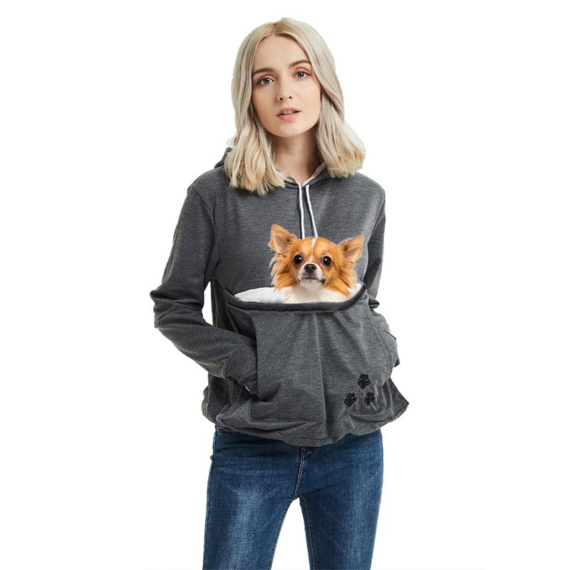 Unisex Pet Carrier Hoodie Cat Dog Pouch Holder Sweatshirt Shirt Top 3X-Large Dark Grey