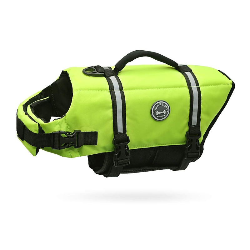 VIVAGLORY Ripstop Dog Life Jacket for Small Medium Large Dogs Boating, Dog Swimming Vest with Enhanced Buoyancy & Visibility, Bright Yellow M: 21-25 inch (Ribcage Girth)