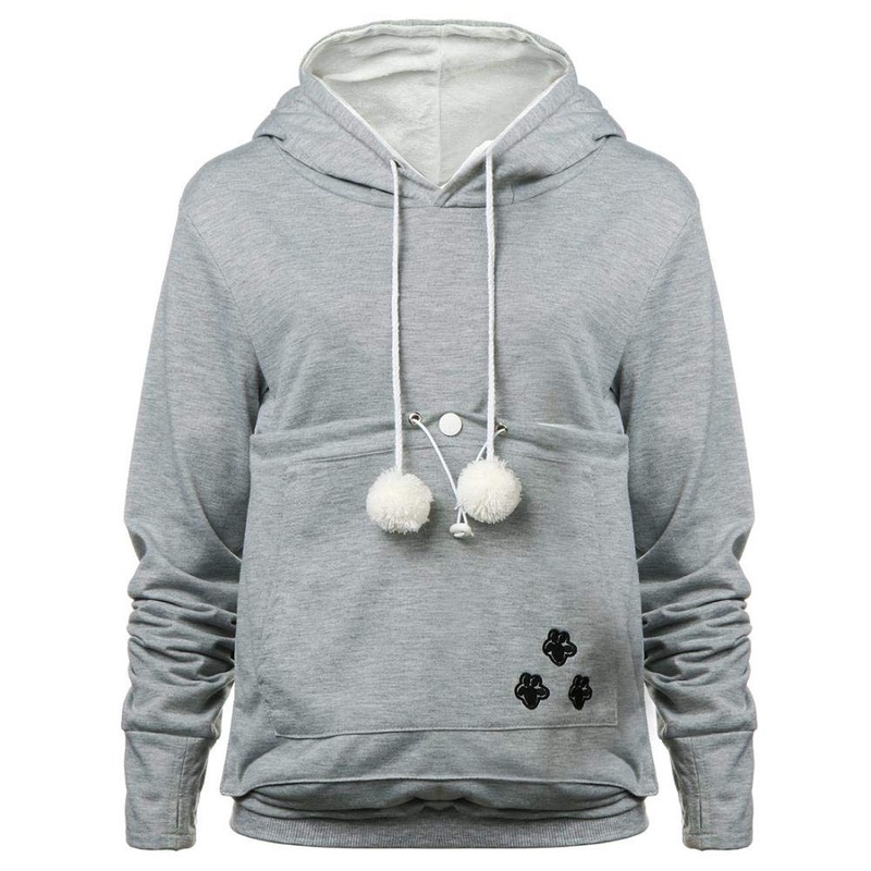 YYW Womens Pet Hoodies Pullover Sweatshirt Oversized Cat Hoodies Pet Holder Cat Dog Pouch Carriers (Gray,X-Large) X-Large Gray