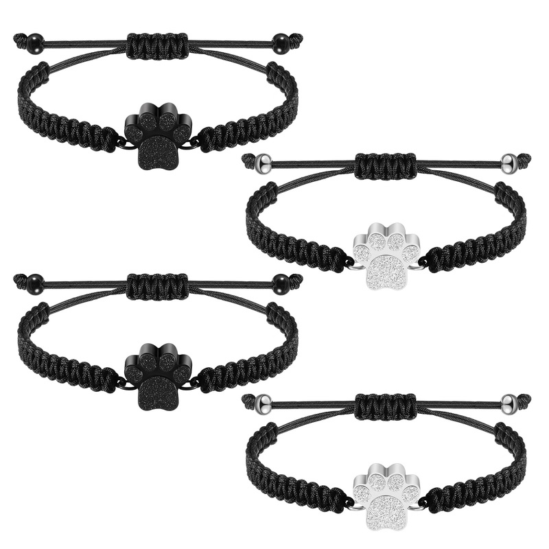 4 Pieces Cremation Bracelet for Pets Ashes Urn Bracelet for Ashes Women Men Adjustable Dog Paw Cremation Jewelry Stainless Steel Keepsake Memorial Rope Bracelets