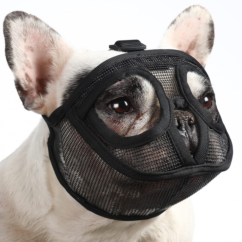 BARKLESS Short Snout Dog Muzzle, Breathable Mesh Flat Faced Muzzle for French Bulldog Shih Tzu and Pug,Mask Bulldog Muzzle for Biting Chewing Licking Black XXS (Head 7.5-12.5”)