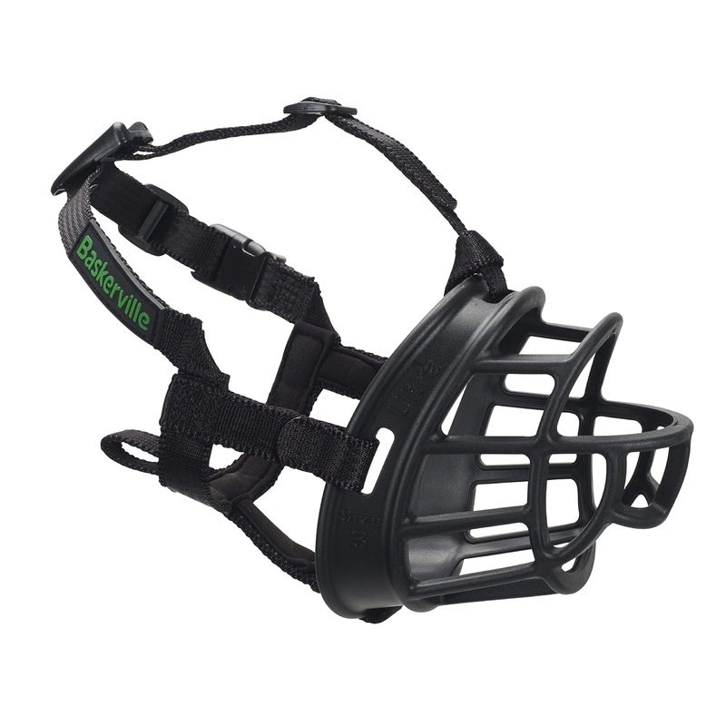 BASKERVILLE ULTRA MUZZLE – Patented Humane Design, Breathable, Dog can Pant and Drink, Adjustable, Padded, Dog Training Muzzle for Large Dogs, Prevents Biting, Wildlife Scavenging (Size 5, Black)