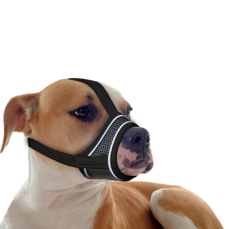 Black Dog Muzzle, Breathable Comfortable Mesh Muzzle for Dogs, Dog Training Muzzle, Anti-Biting, Anti-Barking, Anti-Chewing, Adjustable with Reflective Strap XL