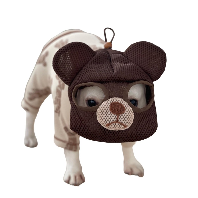 Bulldog Muzzle: Adjustable Breathable Mesh Anti-Biting Anti-Eating Mask for Biting Licking Chewing Grooming – Cute Fun Dog Cosplay Hat (Small,Bear) Small Bear