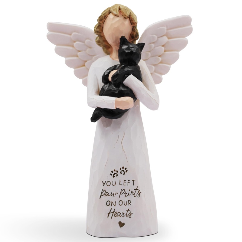 Cat Memorial Gifts, Pet Cat Remembrance Gifts, Loss of Cat Sympathy Gifts for Cat Mom, Passed Away Cat Gifts, Hand-Painted Figurines Angel Cat (Black) Black
