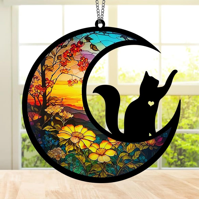 Cat Memorial Suncatcher, Personalized with Name Date for Pet Lovers, Cat Suncatcher Cat Memorial Gifts for Loss of Cat, Pet Sympathy Gifts with Personalized Decoration