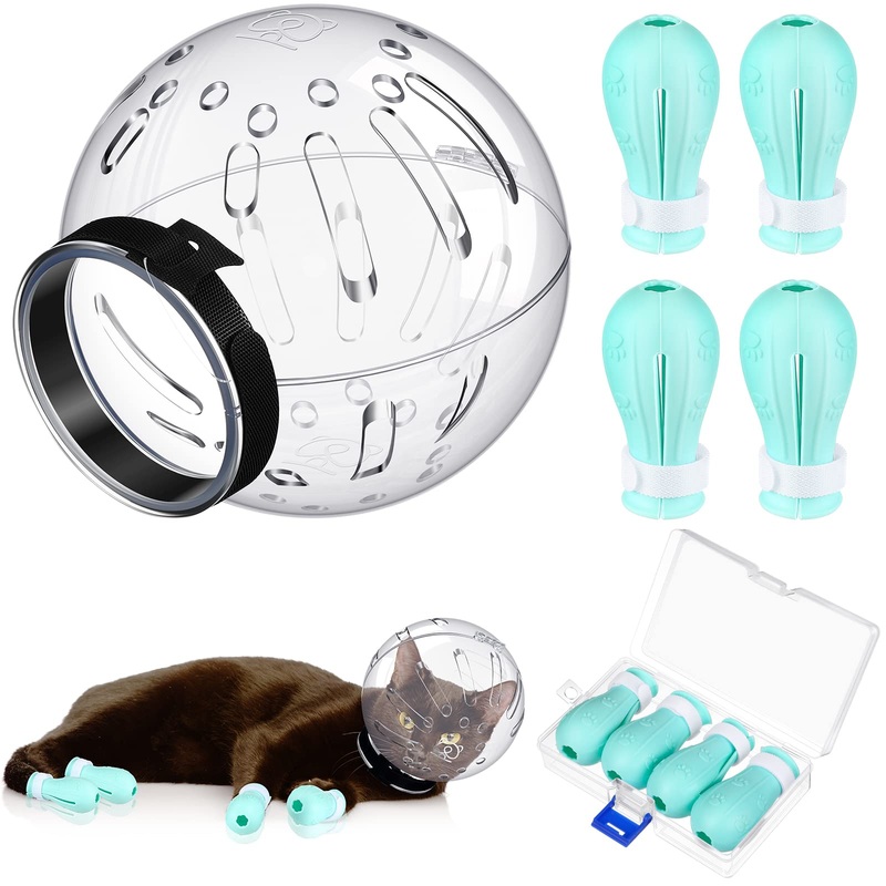 Cat Muzzle for Grooming Cat Adjustable Hood with Cat Paw Covers, Kitten Breathable Anti Bite Muzzles Anti Scratch Boots Silicone Cat Shoes Boots Cat Paw Protector for Cats Bathing Shaving (Large) Large