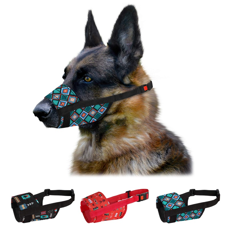 CollarDirect Dog Muzzle – Adjustable Soft Breathable Tribal Nylon Dog Mouth Guard Cover for Small, Medium and Large Dogs, Anti Chewing, Barking & Biting (Pattern 3; M/L) Pattern 3