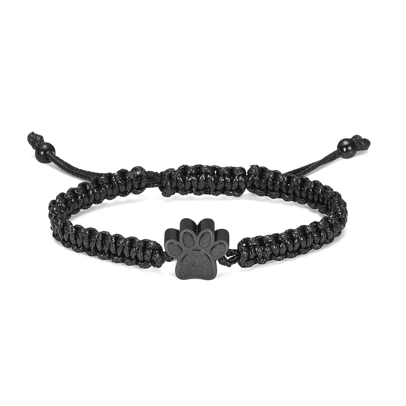 constantlife Cremation Bracelet for Pets Ashes – Dog Paw Pendant Bangle Stainless Steel Memorial Urn Jewelry Black Rope-Black