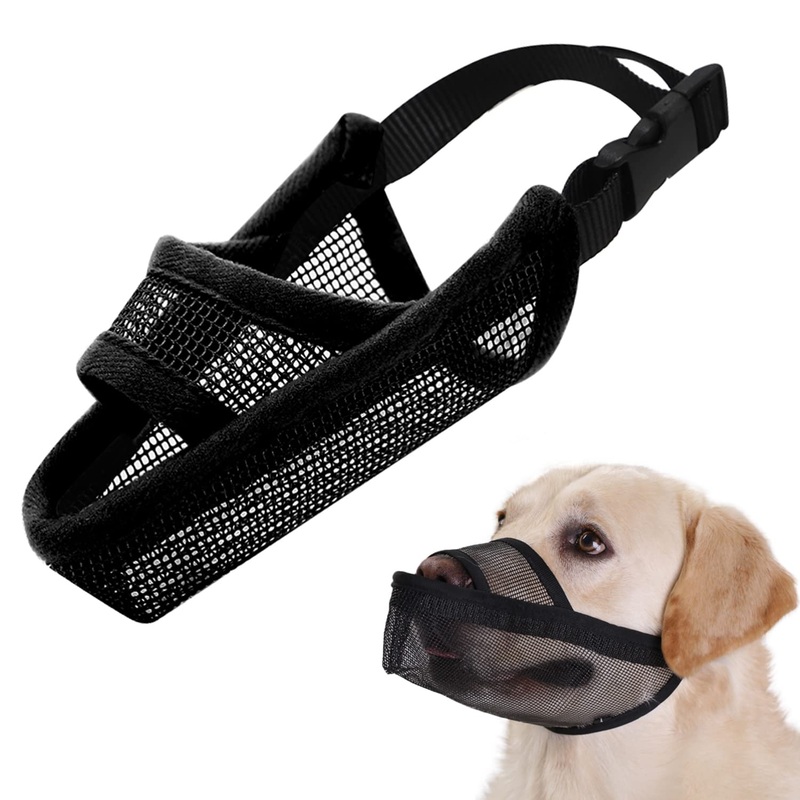 Crazy Felix Nylon Dog Muzzle for Small Medium Large Dogs, Air Mesh Breathable and Drinkable Pet Muzzle for Anti-Biting Anti-Barking Licking(Black,M) Black
