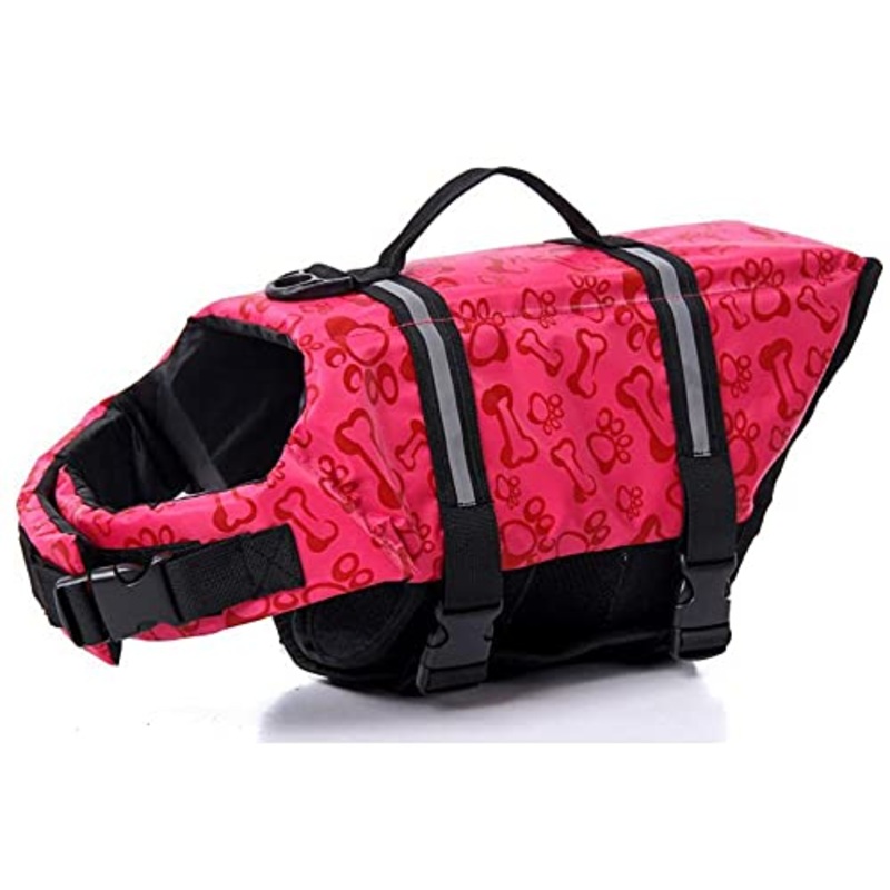 Dog Life Jacket Swimming Safety Coat Floatation Life Vest Life Saver with Handle for Small Dog Puppy Large Dog (Pink Bone, XS) X-Small Pink Bone