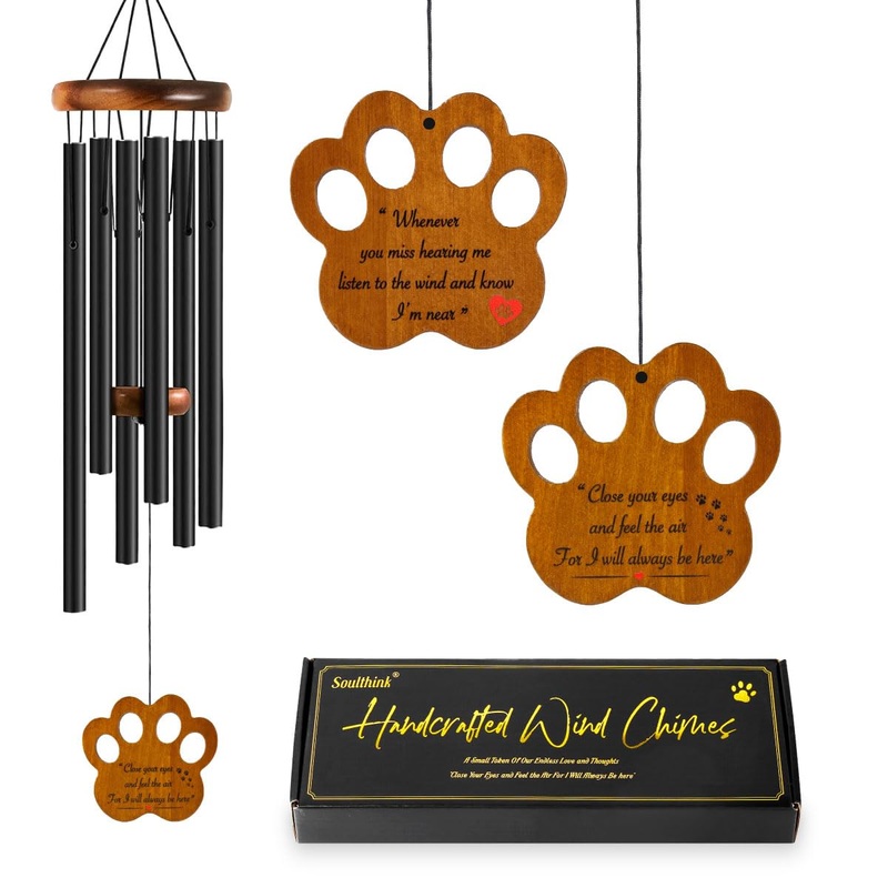 Dog Memorial Gifts for Loss of Dog – Loving Pet Memorial Wind Chimes, Dog Bereavement Gifts with Memorial Poem Gift Cards for The Passing of Dogs and Cats (Midnight Black) Midnight Black