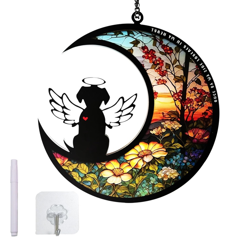 Dog Memorial Suncatcher, Personalized Dog Memorial Gifts for Loss of Dog, Pet Sympathy Gifts for Dogs Acrylic Ornaments Pet Bereavement Gift Window Wall Decor for Dog Lover (Dog-Wing) Dog-Wing