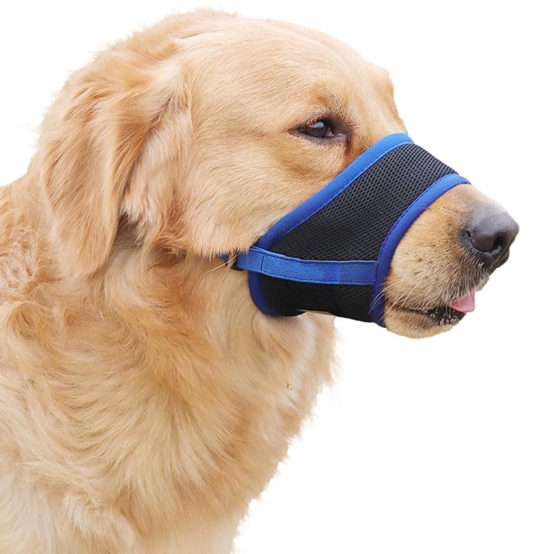 Dog Mouth Cover Adjustable Muzzle for Biting and Chewing Soft Mesh Muzzles for Small Medium and Large Dogs (Blue, S) Blue