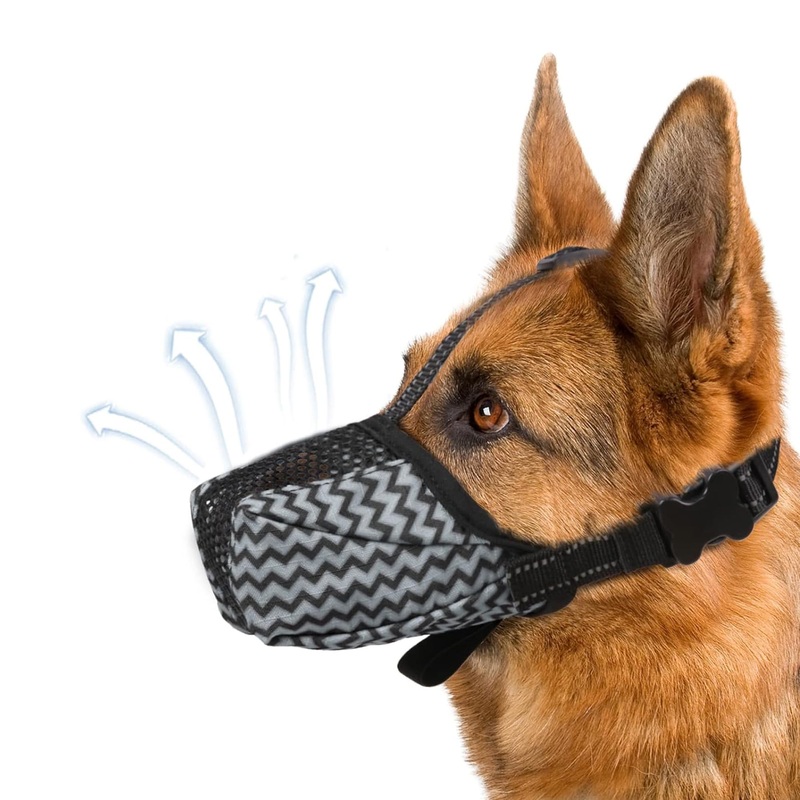Dog Muzzle, Air Mesh Breathable Muzzle for Medium Large Sized Dogs to Anti & Prevent Biting Barking Chewing, Soft Basket Muzzle for German Shepherd Dog with Reflective & Adjustable Strap Grey Suitable for M-XL size