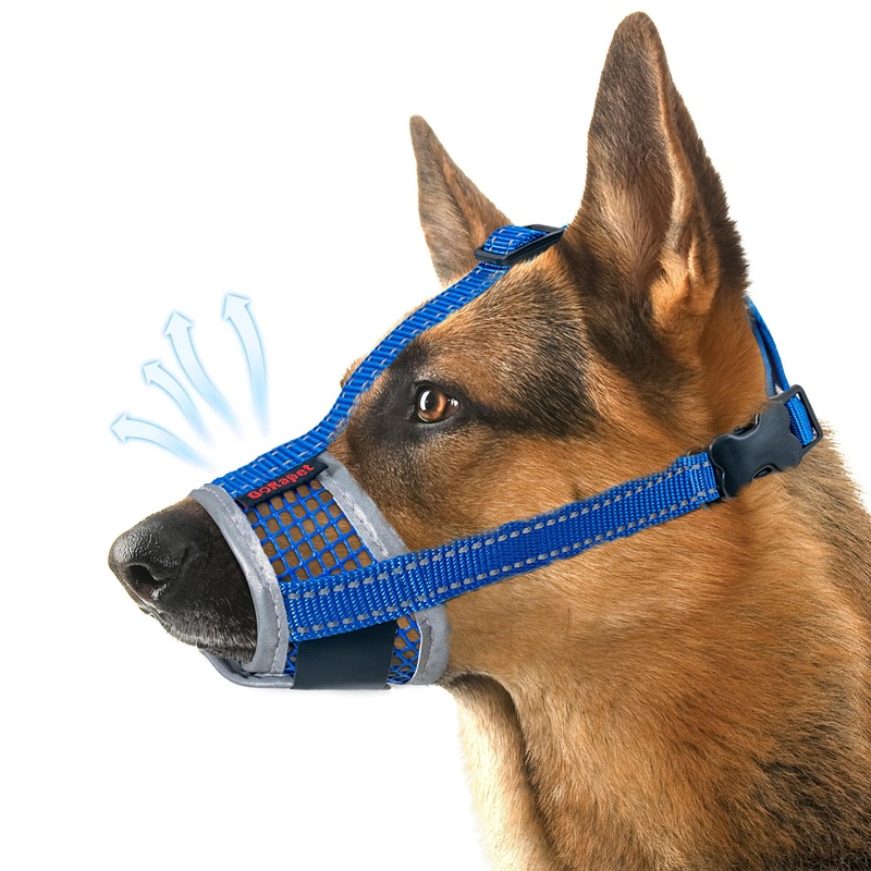 Dog Muzzle, Air Mesh Breathable Muzzle for Medium Large Sized Dogs to Anti & Prevent Biting Barking, Soft Grooming Muzzle for German Shepherd Dog with Reflective & Adjustable Strap(Blue-L Blue L(Circumference:5.9”-8.7”in)