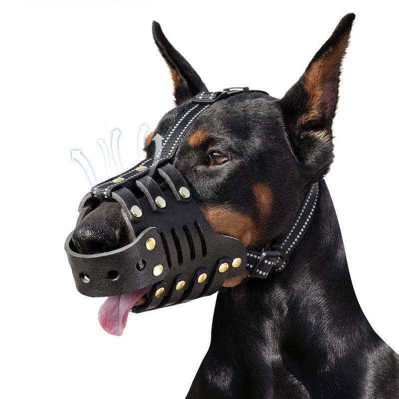 Dog Muzzle,Anti-Escape Leather Basket Muzzle for Medium and Large Dogs,Prevents Biting,Barking and Chewing, Black,Soft and Durable (M)