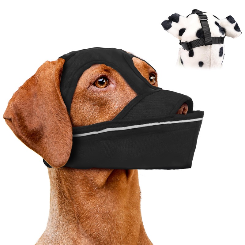 Dog Muzzle, Mesh Soft Muzzle for Large Medium Dogs with Front Opening Design, Dog Mouth Cover to Prevent Biting, Licking, Chewing, Scavenging, Breathable Pet Muzzle (Black, L) Black