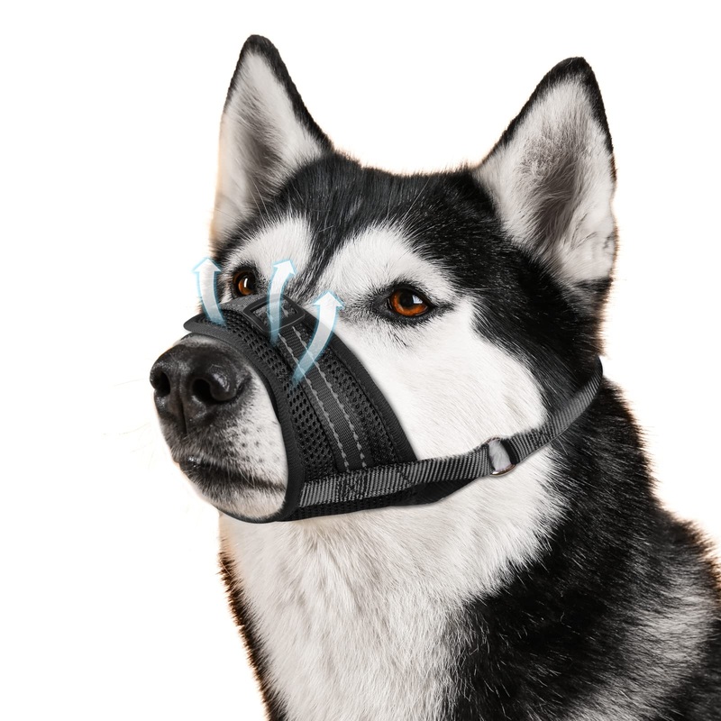 Dog Muzzle Soft Air Mesh Muzzle for Large Dogs, Adjustable Pet Muzzle for Small Medium Dogs to Drink Normally, Breathable Reflective Muzzle for Dogs to Prevent Biting Barking(Black,L-12) L(Snout Girth:6.9″-9.2″) Black