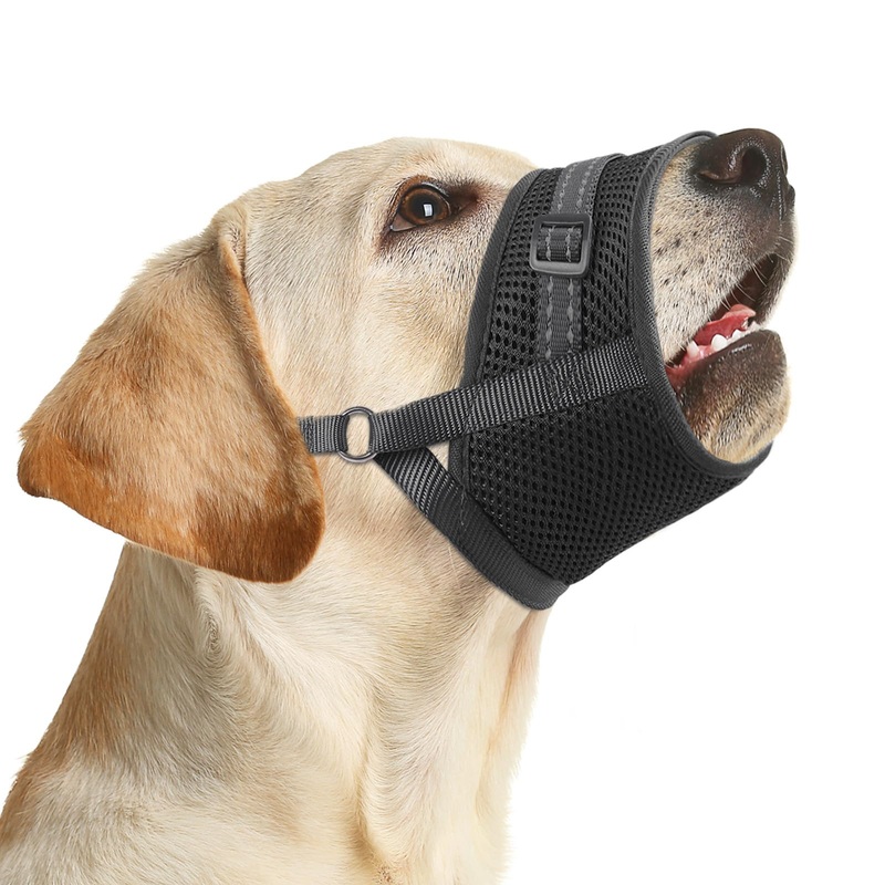 Dog Muzzle Soft Air Mesh Muzzle for Medium Dogs, Adjustable Pet Muzzle for Small and Large Dogs to Drink Normally, Breathable Reflective Muzzle for Dogs to Prevent Biting(Black,S-4) S(Snout Girth:4.5″-5.7″) Black