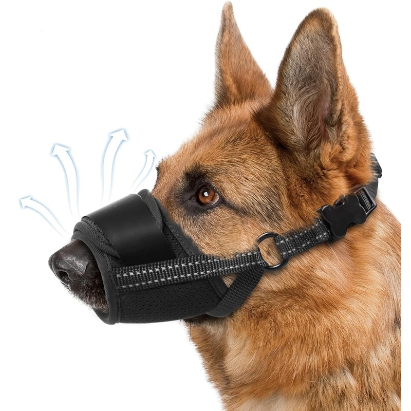 Dog Muzzle, Soft Muzzle for Medium Large Sized Dog to Anti and Prevent Biting Barking Chewing, Air Mesh Large No Barking Muzzle with Reflective & Adjustable Strap(Suitable for all dog sizes)
