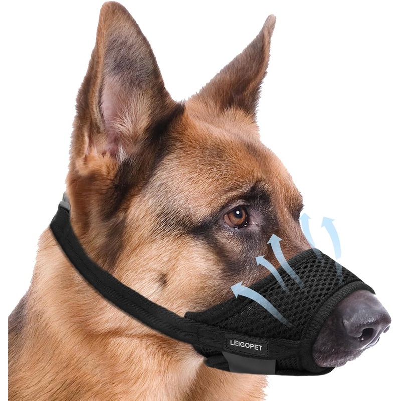 Dog Muzzle, Soft Muzzle for Small Medium Large Sized Dog to Anti & Prevent Biting Barking Chewing, Soft Grooming Muzzle for German Shepherd with Adjustable Strap, Allows Panting and Drinking(Black,L) Black L